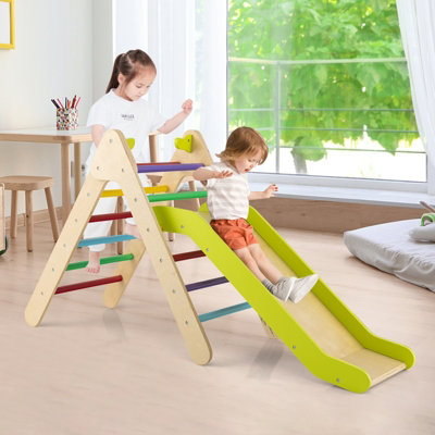 Costway 2-in-1 Triangle Climbing Set Wooden Indoor Outdoor Climbing Toy for Kids 3+ - 9