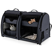 Costway 2-in-1 Twin-compartment Pet Carrier for Large Medium Small Cats  w/ Carry Bag Ground Stakes