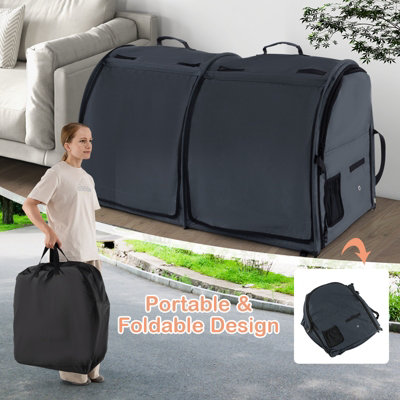 Costway 2-in-1 Twin-compartment Pet Carrier for Large Medium Small Cats  w/ Carry Bag Ground Stakes