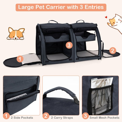 Costway 2-in-1 Twin-compartment Pet Carrier for Large Medium Small Cats  w/ Carry Bag Ground Stakes - 5