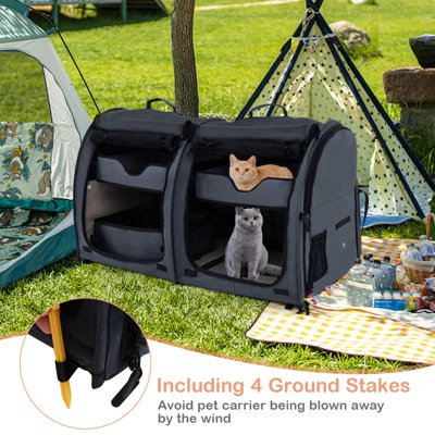 Costway 2-in-1 Twin-compartment Pet Carrier for Large Medium Small Cats  w/ Carry Bag Ground Stakes - 6