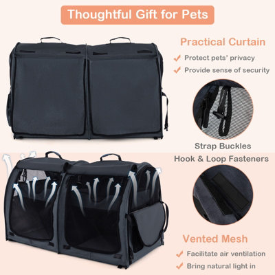 Costway 2-in-1 Twin-compartment Pet Carrier for Large Medium Small Cats  w/ Carry Bag Ground Stakes - 7