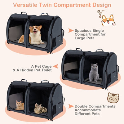 Costway 2-in-1 Twin-compartment Pet Carrier for Large Medium Small Cats  w/ Carry Bag Ground Stakes - 8