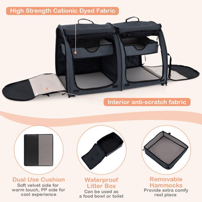 Costway 2-in-1 Twin-compartment Pet Carrier for Large Medium Small Cats  w/ Carry Bag Ground Stakes - 9