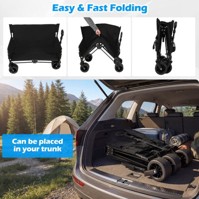 COSTWAY 2-in-1 Wagon Bench Seat Combo Collapsible Folding Beach Cart-Black
