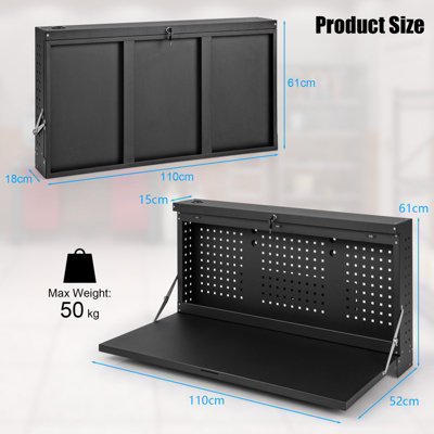 Costway 2-in-1 Wall Control Pegboard Tool Organizer Wall-mounted Folding Workbench