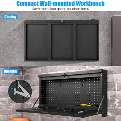 Costway 2-in-1 Wall Control Pegboard Tool Organizer Wall-mounted Folding Workbench - 5