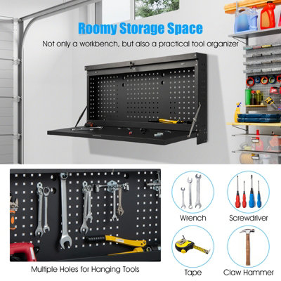 Costway 2-in-1 Wall Control Pegboard Tool Organizer Wall-mounted Folding Workbench - 6