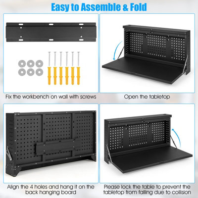 Costway 2-in-1 Wall Control Pegboard Tool Organizer Wall-mounted Folding Workbench - 7