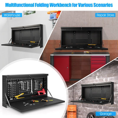 Costway 2-in-1 Wall Control Pegboard Tool Organizer Wall-mounted Folding Workbench - 8