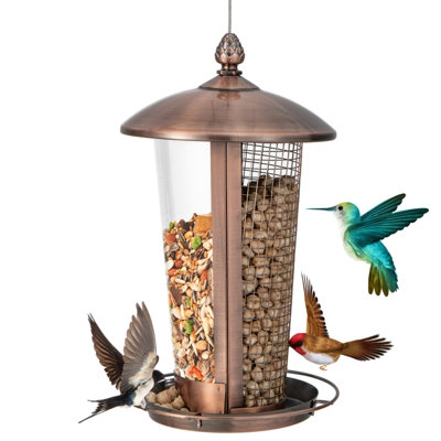 Costway 2-in-1 Wild Bird Feeder for Outdoor Hanging Metal Bird Feeder w/ 2 Tubes