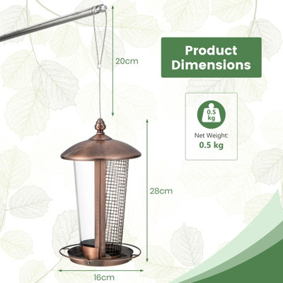Costway 2-in-1 Wild Bird Feeder for Outdoor Hanging Metal Bird Feeder w/ 2 Tubes