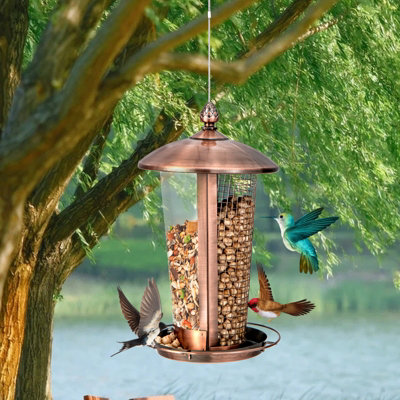 Costway 2-in-1 Wild Bird Feeder for Outdoor Hanging Metal Bird Feeder w/ 2 Tubes - 3