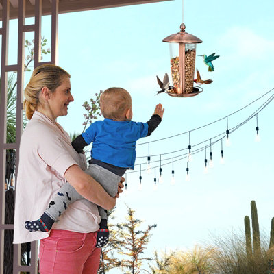 Costway 2-in-1 Wild Bird Feeder for Outdoor Hanging Metal Bird Feeder w/ 2 Tubes - 6
