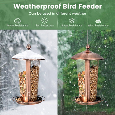 Costway 2-in-1 Wild Bird Feeder for Outdoor Hanging Metal Bird Feeder w/ 2 Tubes - 5