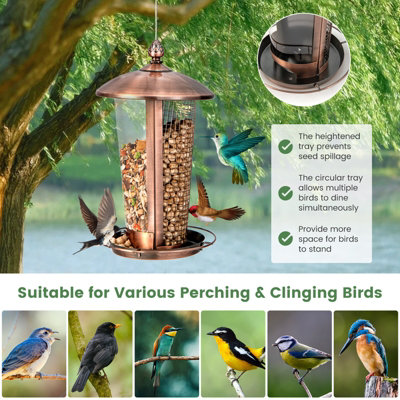 Costway 2-in-1 Wild Bird Feeder for Outdoor Hanging Metal Bird Feeder w/ 2 Tubes - 8
