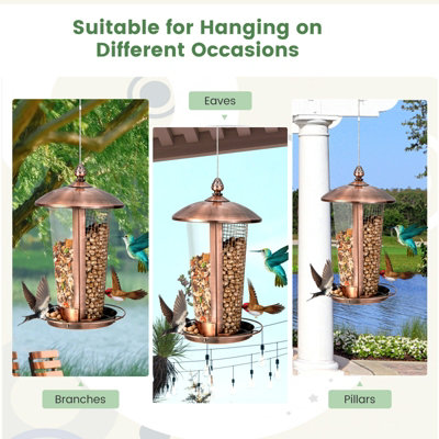 Costway 2-in-1 Wild Bird Feeder for Outdoor Hanging Metal Bird Feeder w/ 2 Tubes - 9