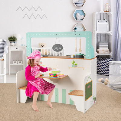 Costway 2 in1 Wooden Kids Play Kitchen Diner Role Play Pretend Set Toy Boys Girls