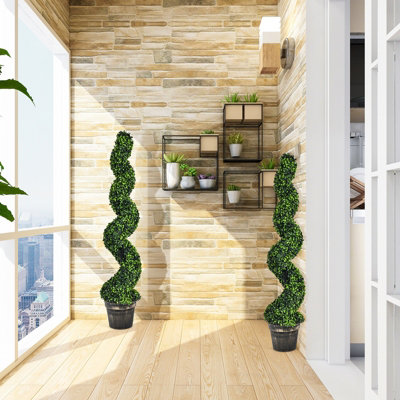 Costway 2 Pack 115cm Artificial Spiral Boxwood Topiary Tree Indoor Outdoor Decor - 3