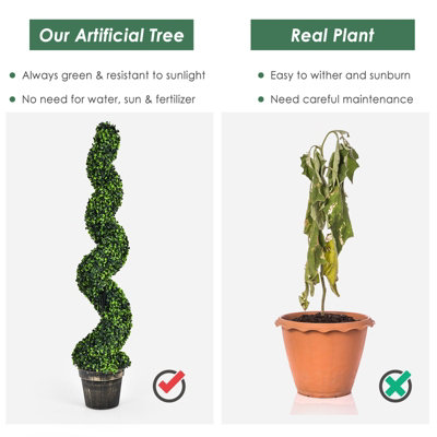 Costway 2 Pack 115cm Artificial Spiral Boxwood Topiary Tree Indoor Outdoor Decor - 7
