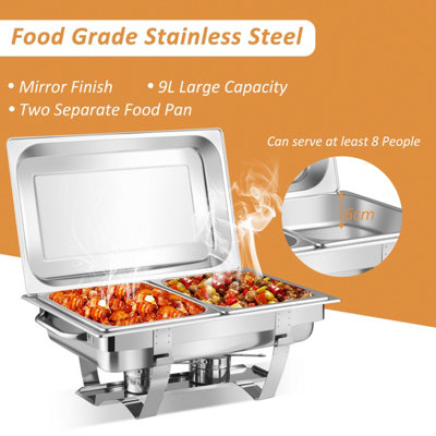 Costway 2 Pack 9L Chafing Dish Stainless Steel Food Warmers Set with 4 Half Size Pans - 3