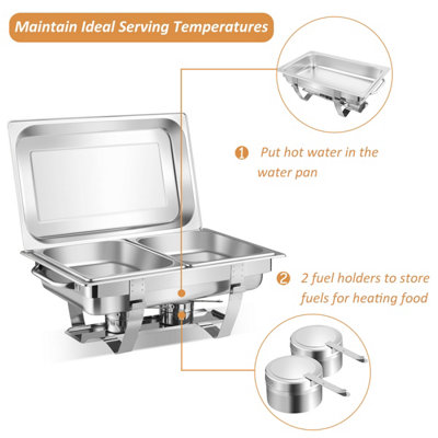 Costway 2 Pack 9L Chafing Dish Stainless Steel Food Warmers Set with 4 Half Size Pans - 4