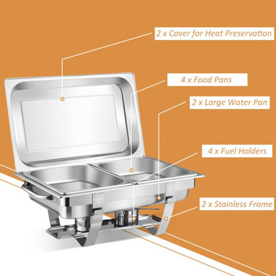 Costway 2 Pack 9L Chafing Dish Stainless Steel Food Warmers Set with 4 Half Size Pans - 5
