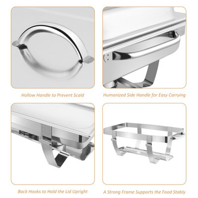 Costway 2 Pack 9L Chafing Dish Stainless Steel Food Warmers Set with 4 Half Size Pans - 6