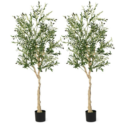 Pure Garden Artificial Olive Tree 6ft Potted Faux Plant with Fruit Natural  Looking Polyester Leaves 