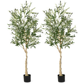 Costway 2-Pack Artificial Olive Tree 182cm Faux Plants Potted Olive Silk Tree