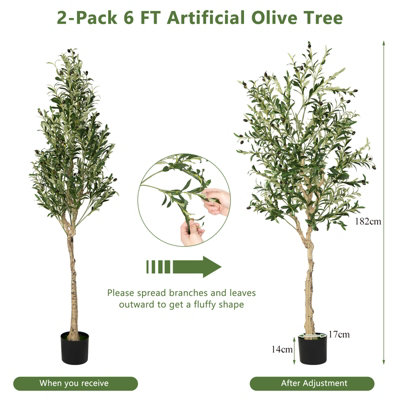 Costway 2-Pack Artificial Olive Tree 182cm Faux Plants Potted Olive Silk Tree