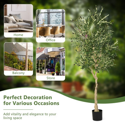 Costway 2-Pack Artificial Olive Tree 182cm Faux Plants Potted Olive Silk Tree - 3