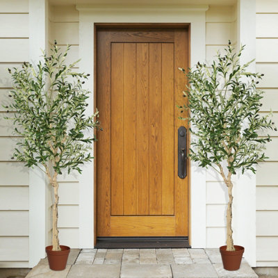 Costway 2-Pack Artificial Olive Tree 182cm Faux Plants Potted Olive Silk Tree - 4