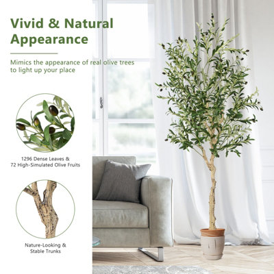 Costway 2-Pack Artificial Olive Tree 182cm Faux Plants Potted Olive Silk Tree - 6