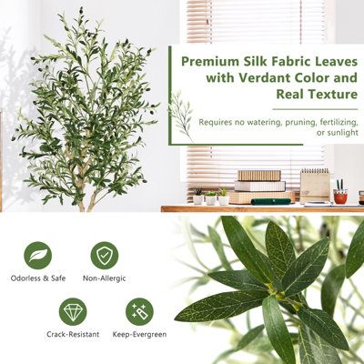 Costway 2-Pack Artificial Olive Tree 182cm Faux Plants Potted Olive Silk Tree - 7