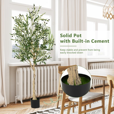 Costway 2-Pack Artificial Olive Tree 182cm Faux Plants Potted Olive Silk Tree - 8