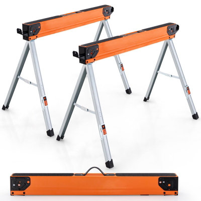 Costway 2 Pack Folding Saw Horses Compact Power Tools Workhorse Non-slip Pads & Surface