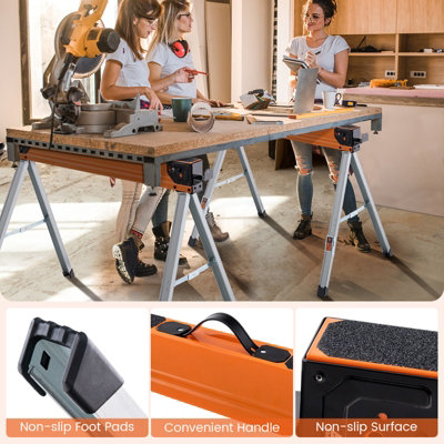 Costway 2 Pack Folding Saw Horses Compact Power Tools Workhorse Non-slip Pads & Surface - 8