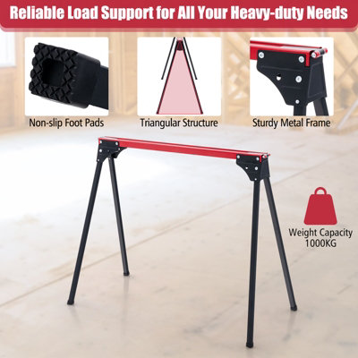 Costway 2 Pack Folding Saw Horses Compact Tools Heavy-duty Work Table w/ Quick Open Legs - 7
