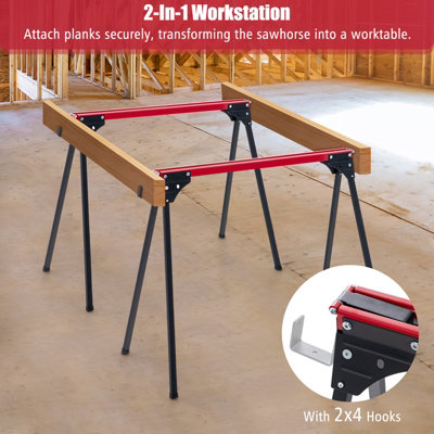 Costway 2 Pack Folding Saw Horses Compact Tools Heavy-duty Work Table w/ Quick Open Legs - 8