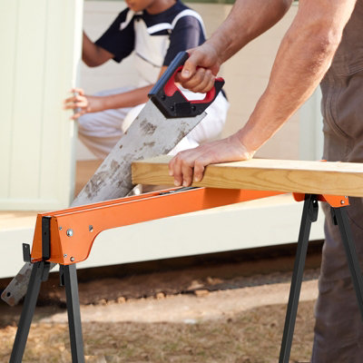 Costway 2 Pack Folding Sawhorses Lightweight & Portable Workbench Tool Stands w/ Handle No Assembly - 4