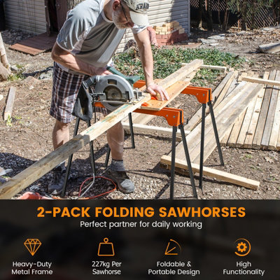 Costway 2 Pack Folding Sawhorses Lightweight & Portable Workbench Tool Stands w/ Handle No Assembly - 5