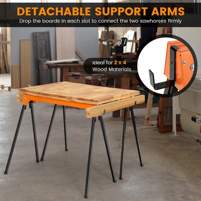 Costway 2 Pack Folding Sawhorses Lightweight & Portable Workbench Tool Stands w/ Handle No Assembly - 7