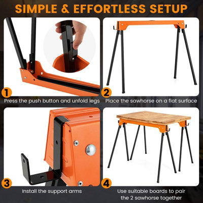Costway 2 Pack Folding Sawhorses Lightweight & Portable Workbench Tool Stands w/ Handle No Assembly - 8