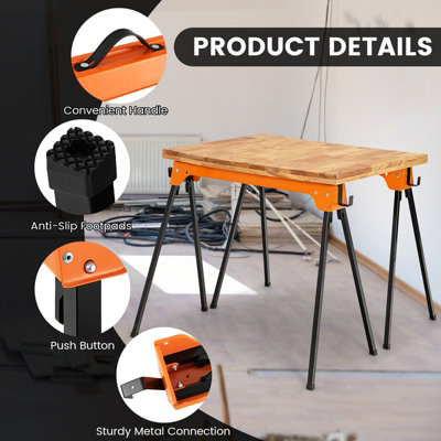 Costway 2 Pack Folding Sawhorses Lightweight & Portable Workbench Tool Stands w/ Handle No Assembly - 9
