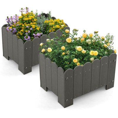 Costway 2 Pack Rectangular Planter Box HDPE Flower Pot Raised Garden Bed for Vegetables