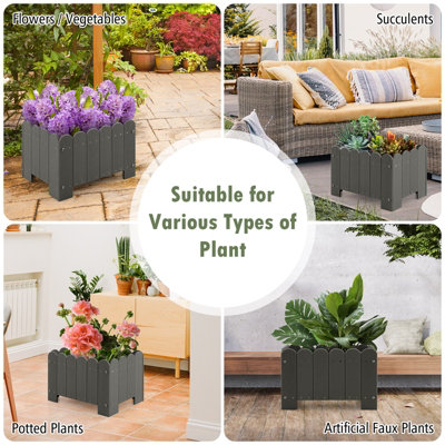 Costway 2 Pack Rectangular Planter Box HDPE Flower Pot Raised Garden Bed for Vegetables