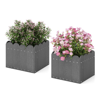 Costway 2 Pack Square Planter Box HDPE Flower Pot Raised Garden Bed