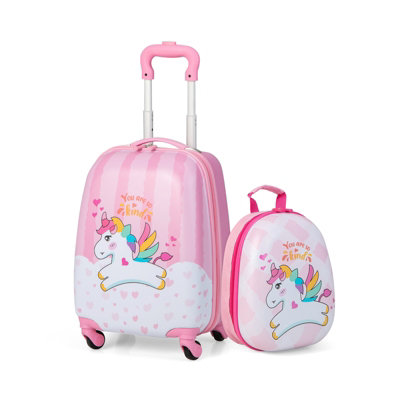 Costway 2 Pcs 12 16 Kids Suitcase Set w Backpack Luggage for School Travel Lightweight ABS