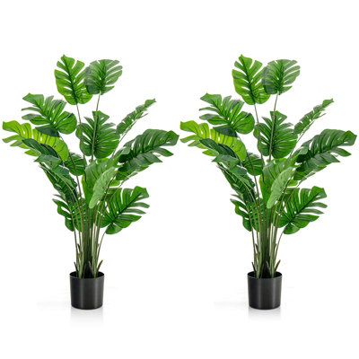 Costway 2 PCS 152cm Artificial Monstera Deliciosa Plant Faux Evergreen Tree W/ Cement Pot Home